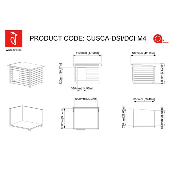 Cușcă Câine, Talie Extra Mare, Izolată Termic, Protecții Anti Ros, Coteț Câine DSI4, Talie: Talie Extra Mare, Compartimentare: Simplă Imagine 15