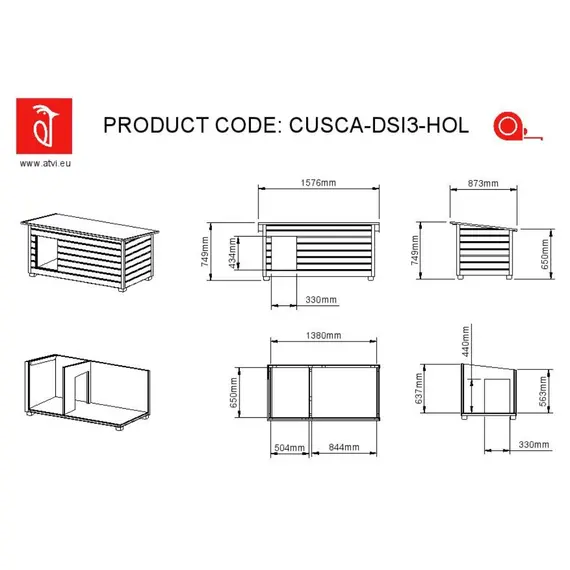 Cușcă Câine, Talie Mare, Cu Hol, Izolată Termic, Protecții Anti Ros, Coteț Câine DSI3-HOL Imagine 16