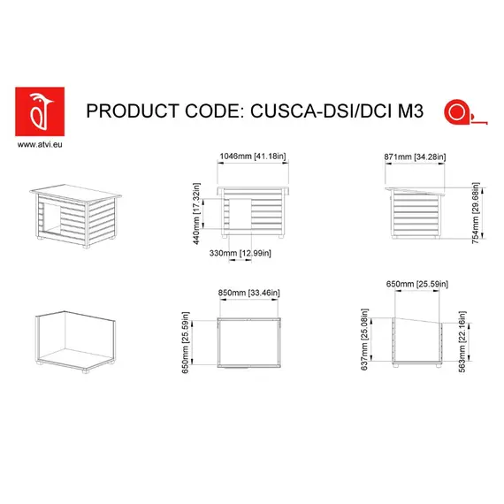 Cușcă Câine Natur, Talie Mare, Izolată Termic, Protecții Anti Ros, Coteț Câine DLI3 Imagine 9