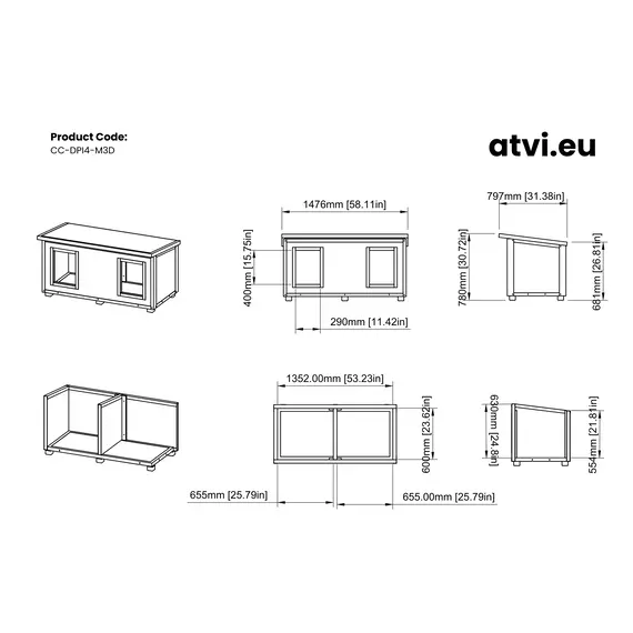 Cușcă Câine Dublă, Talie Mare, Panouri Metalice 4cm Izolate Termic, Coteț Câine DPI4-M3D, Talie: Talie Mare, Compartimentare: Dublă Imagine 9
