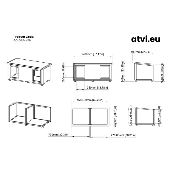 Cușcă Câine Dublă, Talie Extra Mare, Panouri Metalice 4cm Izolate Termic, Coteț Câine DPI4-M4D, Talie: Talie Extra Mare, Compartimentare: Dublă Imagine 9